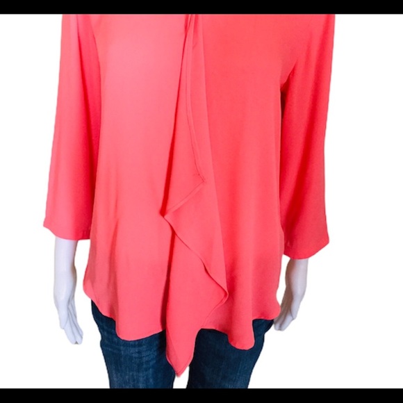 VAN HEUSEN Waterfall/Flowy Style Blouse/Top With 3/4 Sleeves Coral Pink Sz Small - Picture 5 of 10